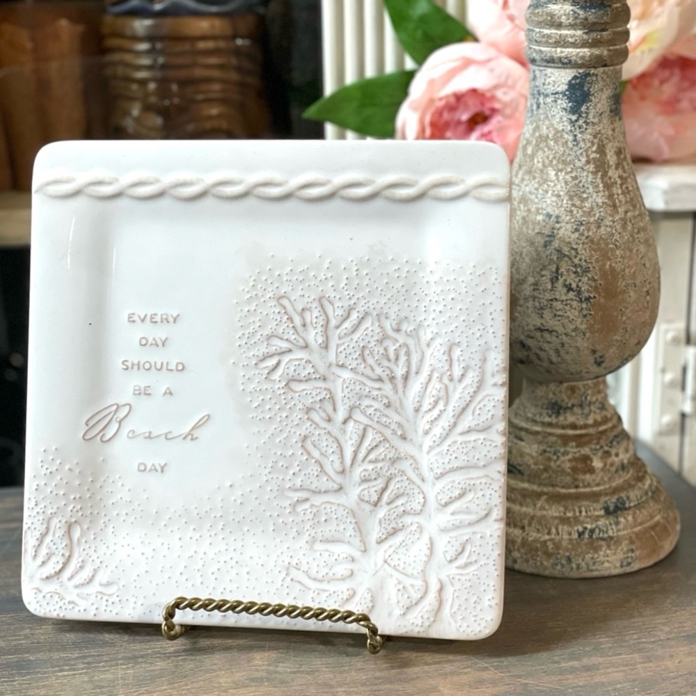 Grasslands Road white square plate serving tray nwt by the sea beach day
